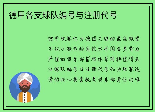 德甲各支球队编号与注册代号